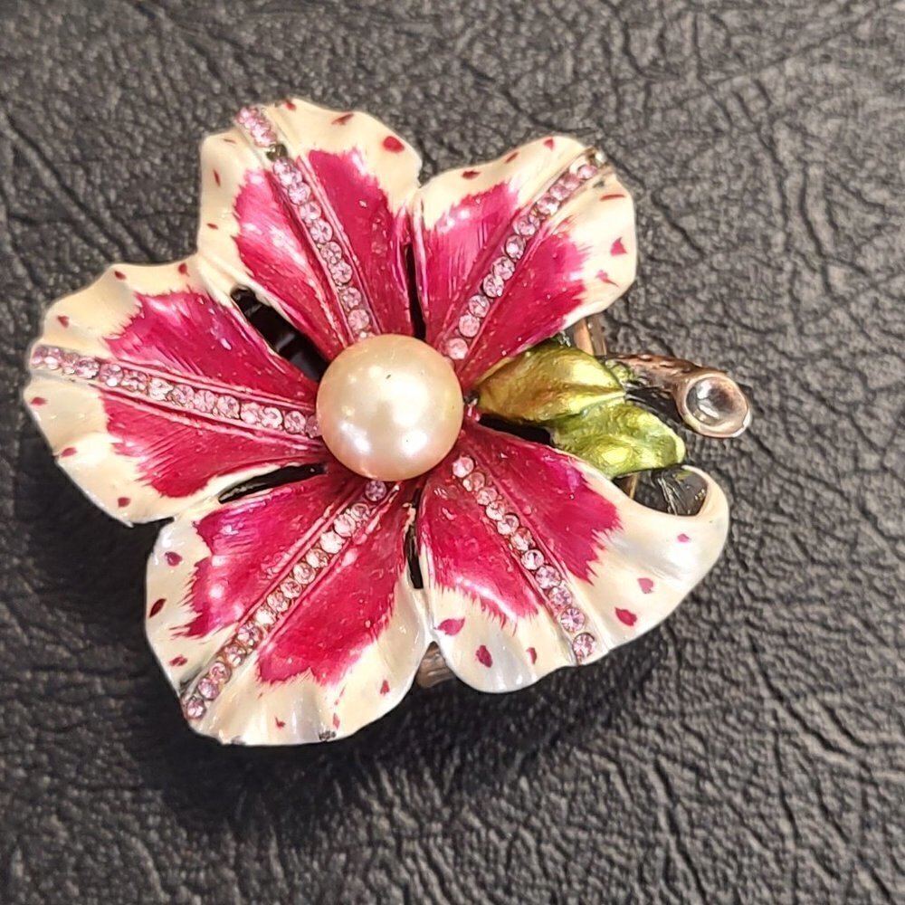 Vintage Floral Trinket Box Pearl Rhinestones Bejeweled